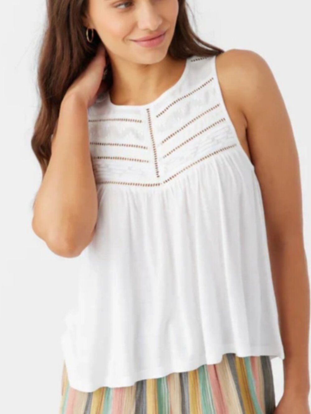 O'Neill Women's Tokeena Embroidery Tank Top in White size S NWT